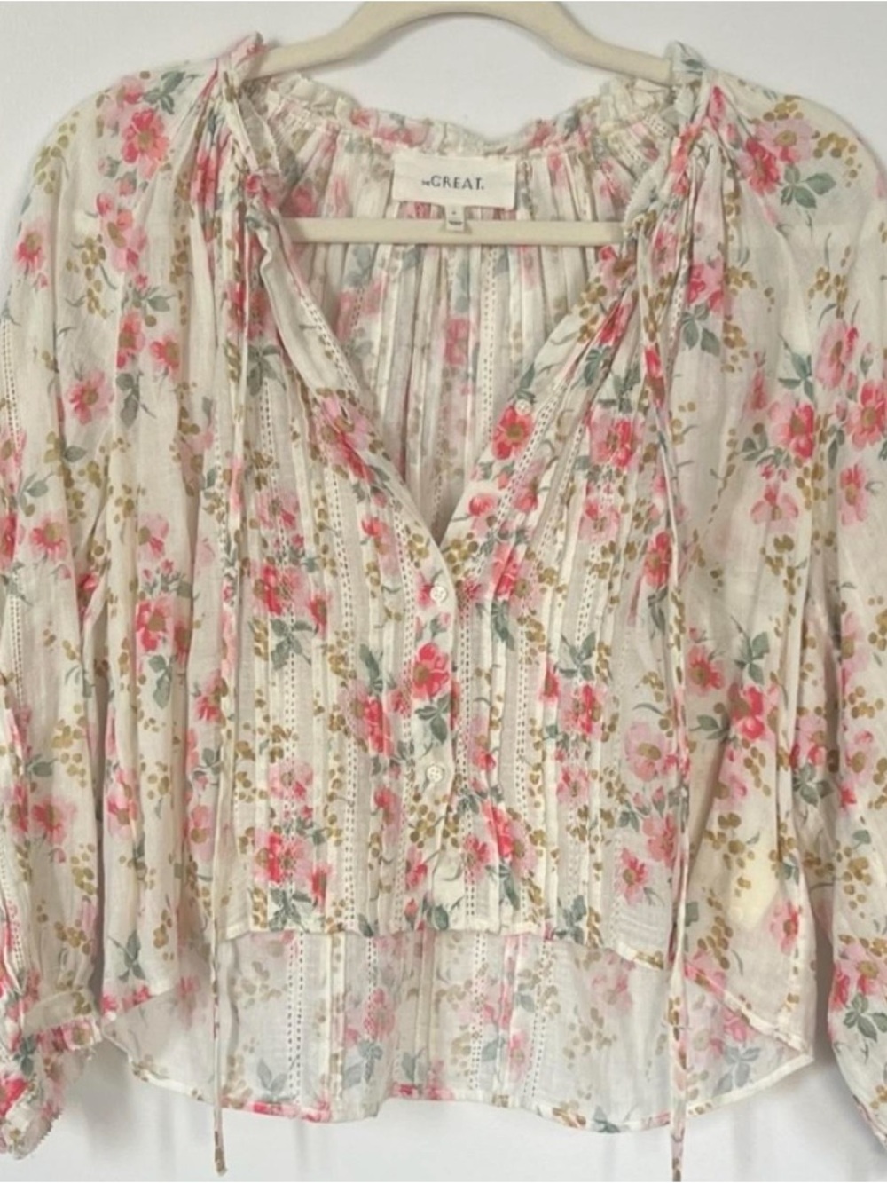 THE GREAT. Blouse with Pink Floral Print